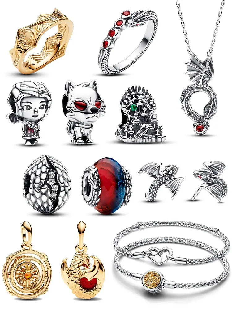 Ice and Fire Charm 2023 New Hot Game of Thrones Pendant Fit Moment Bracelet DIY Jewelry Classic Style Daily Earring Necklace