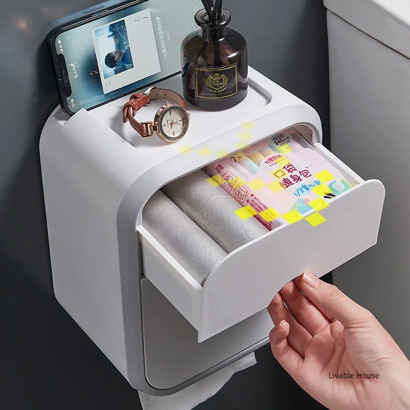 

Toilet tissue box Wall-mounted toilet Wall-mounted toilet paper drawer Toilet paper roll paper box Household bathroom shelf
