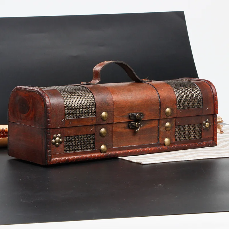 Wooden Treasure Decorative Box With Straps Oldfashioned Antique