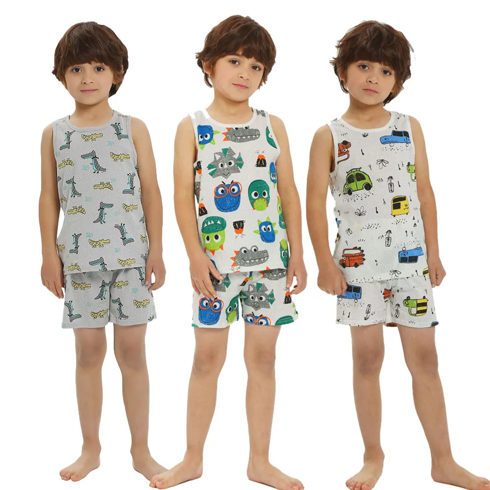 Toddler Baby Boy Pajamas Cotton Sets for Girls 0 to 1 2 3 4 5 6 7 8 9 Years Summer Children Pyjama Short Sleeveless Kids Pijamas 2