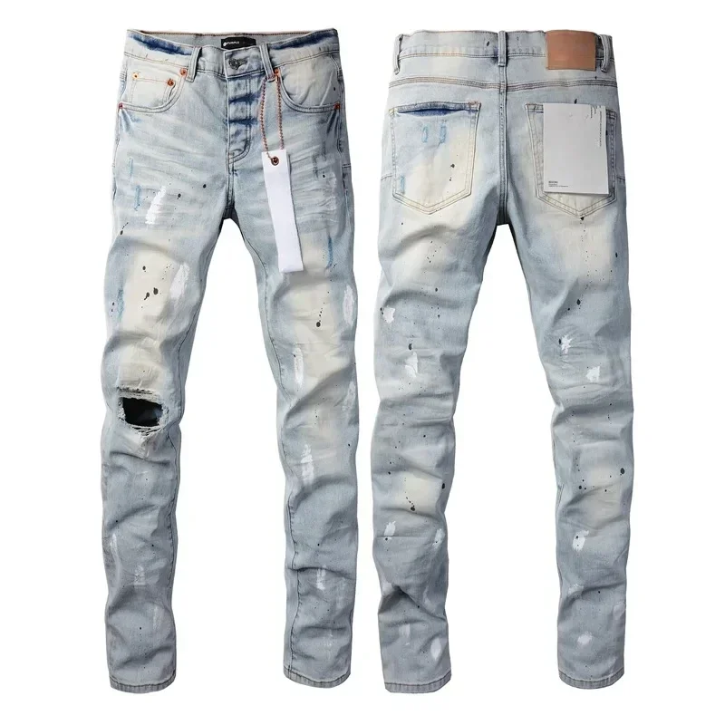 

2024 фиолетовые брендовые джинсы Roca в масштабе 1:1 High street blue RIPS do, винтажные высококачественные облегающие джинсовые брюки с низкой посадкой для ремонта