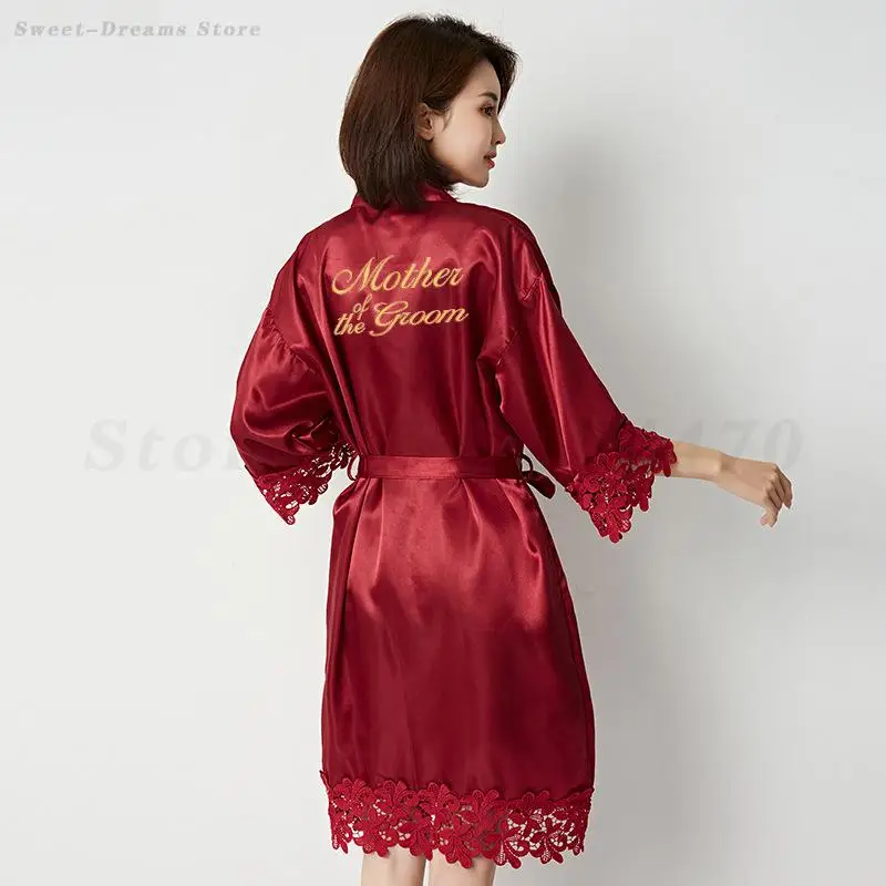Lace Sleepwear Mother of The Bride&Groom Wedding Robe Gown Sexy Adult Satin Bathrobe Female Nightgown Lingerie Homewear Mom Gift