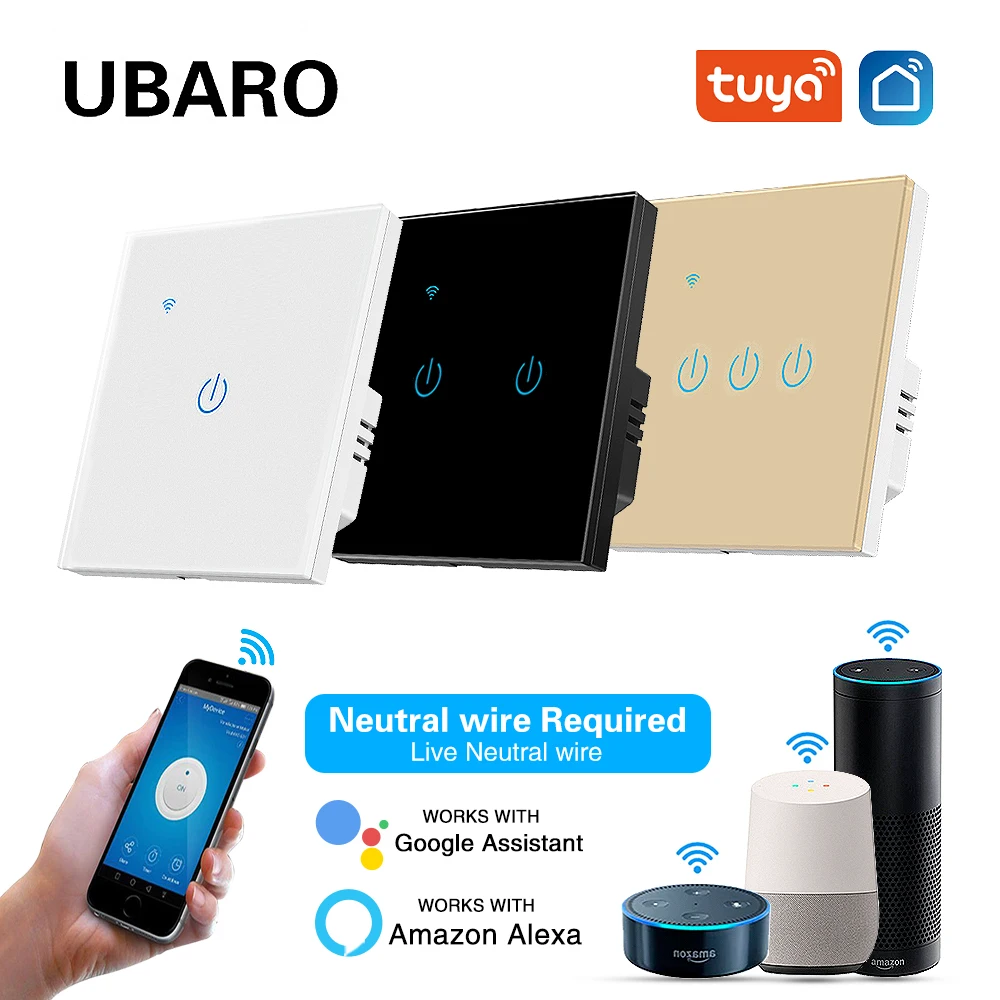 Eu Black Luxury Glass Panel Tuya Smart House Wifi Switch Work With