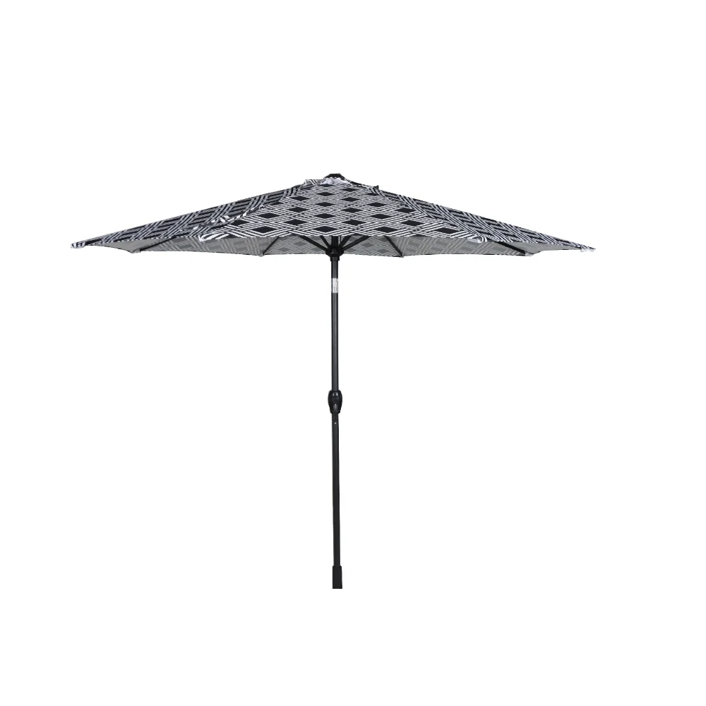 Mainstays 9FT Black and White Geo Round Outdoor Tilting Market Patio Umbrella with Push-up Function Outdoor Umbrella，camping .