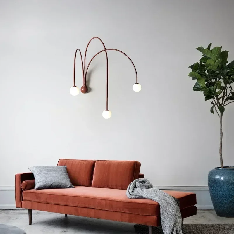 

Bedroom Study Line Wall Lamp Nordic Modern Simple Red Living Room Light Villa Gallery Line Design Background Wall