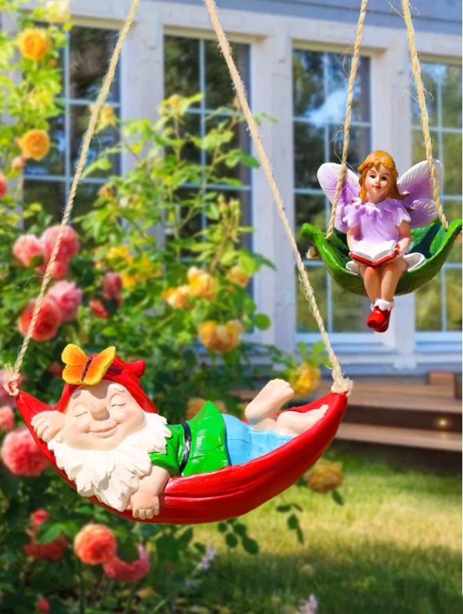 

Simulated Resin Dwarf Swing Ornaments Outdoor Garden Courtyard Figurines Decoration Layout Balcony Tree Hanging Sculpture Crafts