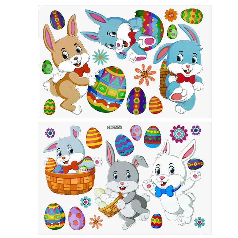 Easter Bunny Window Stickers Color Rabbit Egg Wall Glass Stickers Easter Decoration For Home Wall Decal Happy Party Gifts