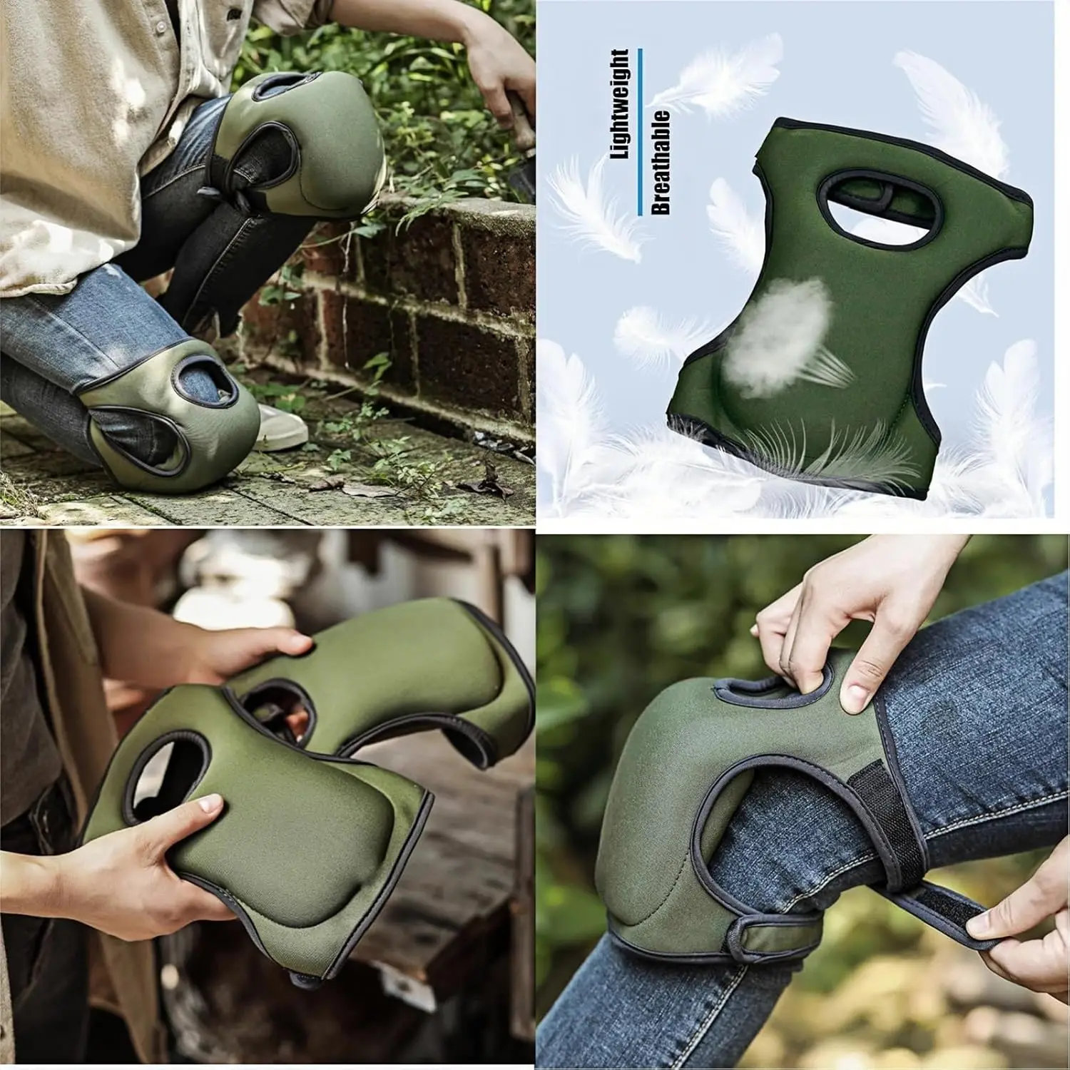 Verstellbare, atmungsaktive Knieschoner, dicker Schaumstoff, Doppelgurt, ergonomisch, für Fliesenlegen, Bodenreinigung, mechanische Arbeiten, Yoga, Outdoor – Detail 5