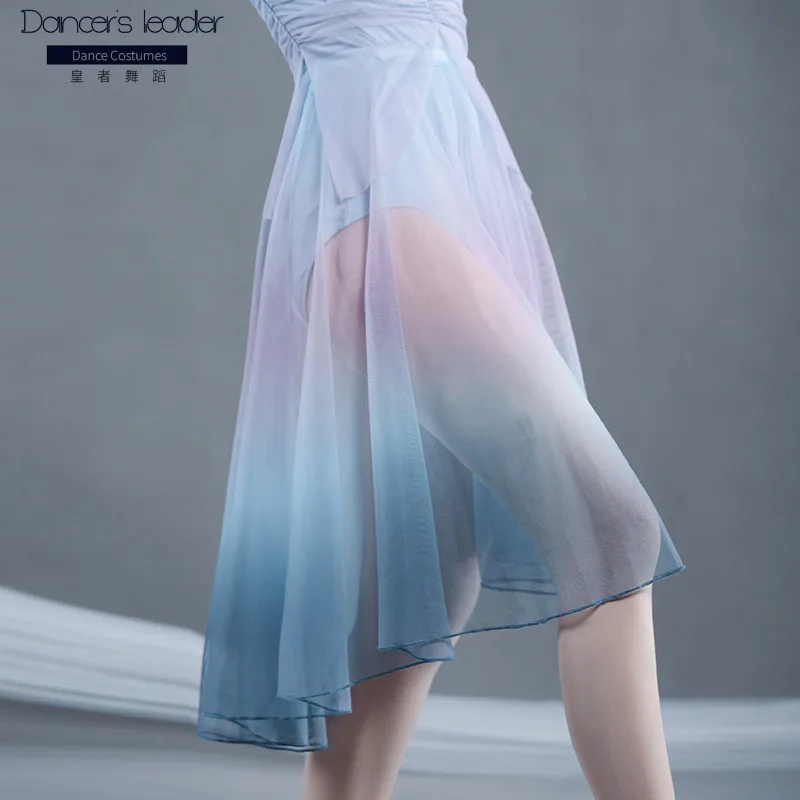 Ballet Short Skirt Gradual Color Elastic Mesh Half Length Skirt Dance