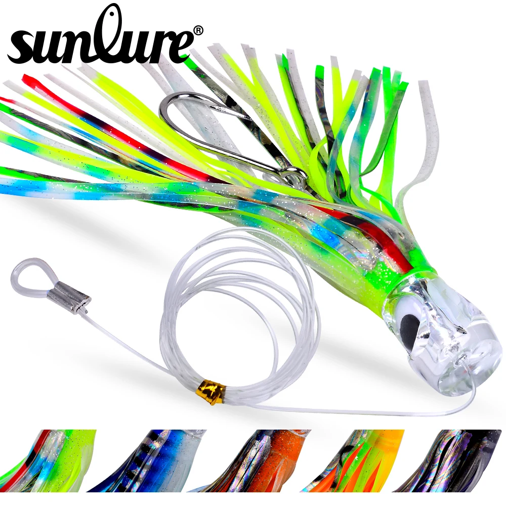 

Sunlure 5PCS Sea Fishing Lures 70g-96g Sinking Octopus Baits Bionic Squid Fishing lurre With Soft Skirt Trolling Hard Wobbolers