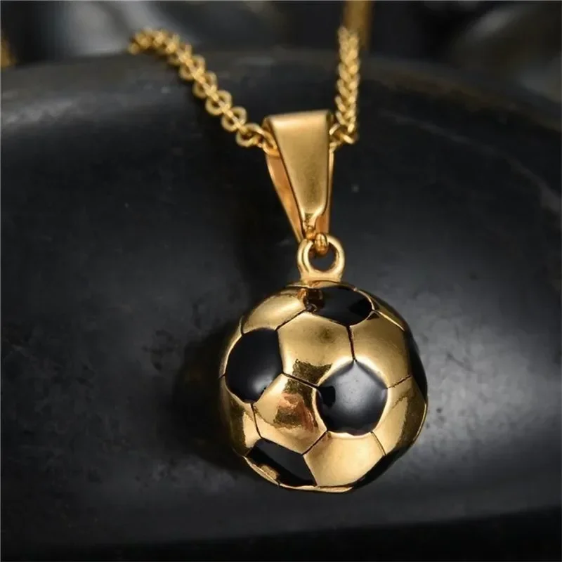 Fashion Pendant Necklaces Trendy Football Link Chain Soccer Charm Necklace Pendant Gold Color Sport Ball Jewelry Men Boy Gift