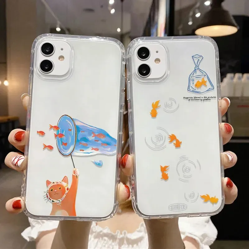 CuteCatFishingHandyhülle für Samsung S26 S25 S24 S23 S22 S21 S20 FENote20 Note10 Plus Ultra Lite Edge 5G Transparente Weiche Hülle
