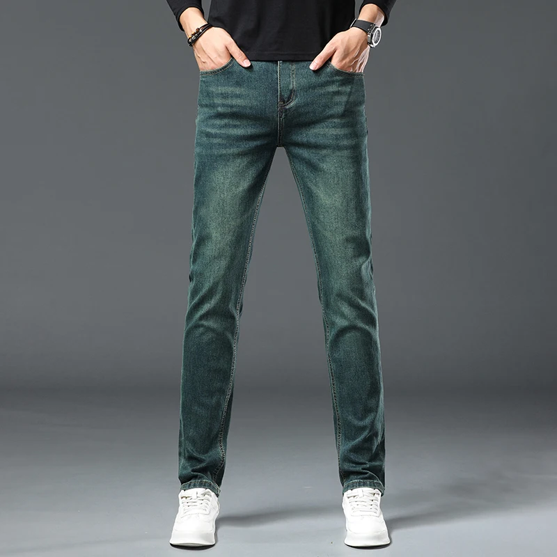 2025 New Men's Slim Jeans Green Colors Straight Casual Pencil Pants Men's Jeans Casual Straight Stretch Work Denim Trousers 5