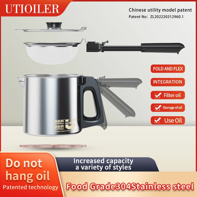 

Oil Pot New Design Kitchen Non-hanging Oil Heat-resistant Multi-functional No-wash1.5L 2 Network Black bead Edition with Cover