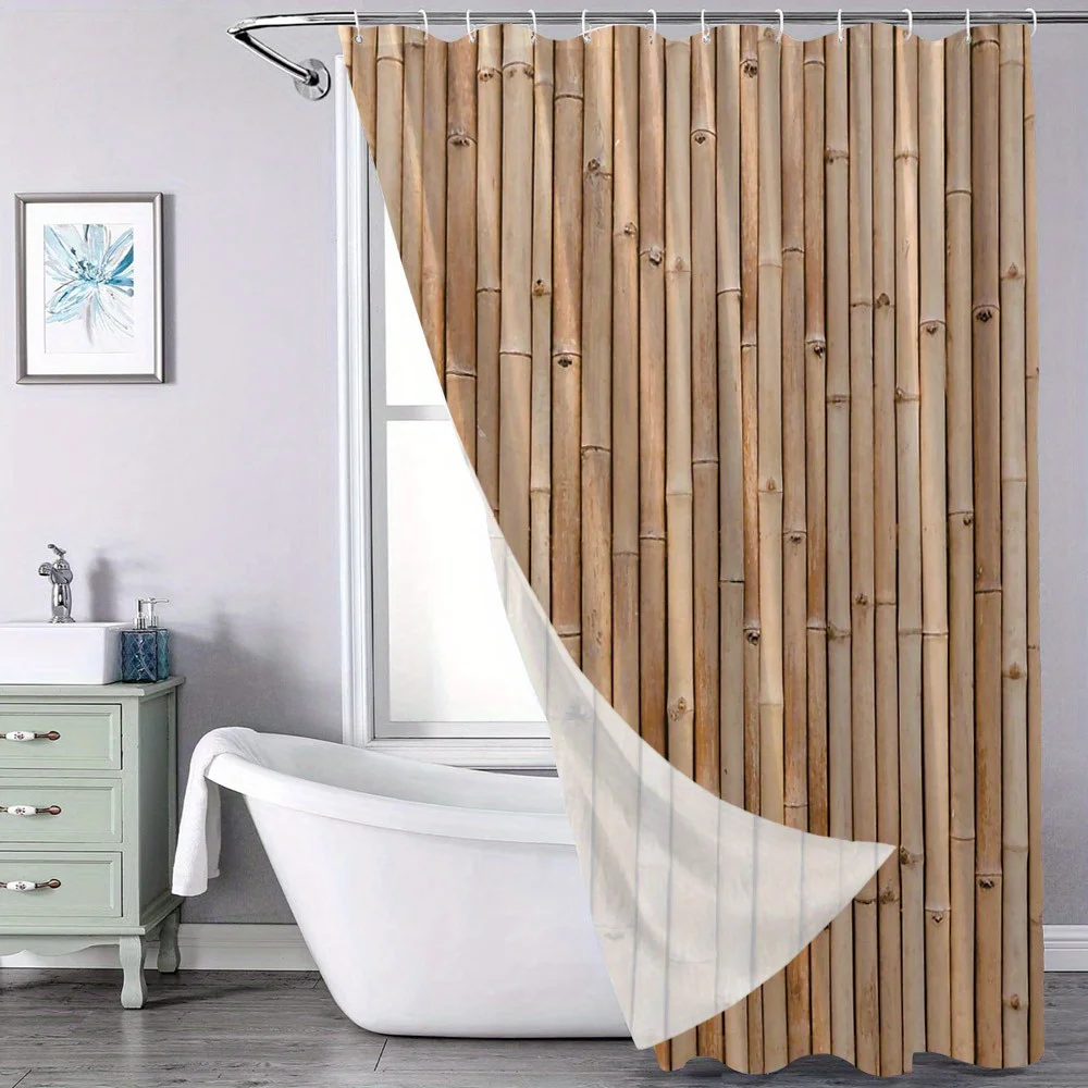Cortina de ducha con valla de bambú Natural, textura suave, estética  rústica, decoración de baño orgánica terrosa con 12 ganchos - AliExpress, image size:1000x1000