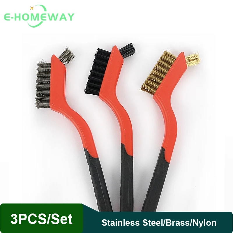 3pcs Wire Brush Set Steel Metal/Brass/Nylon Cleaning Polishing Rust Brush Metal Cleaning Grinder Fitter Machine Cleaner Tool