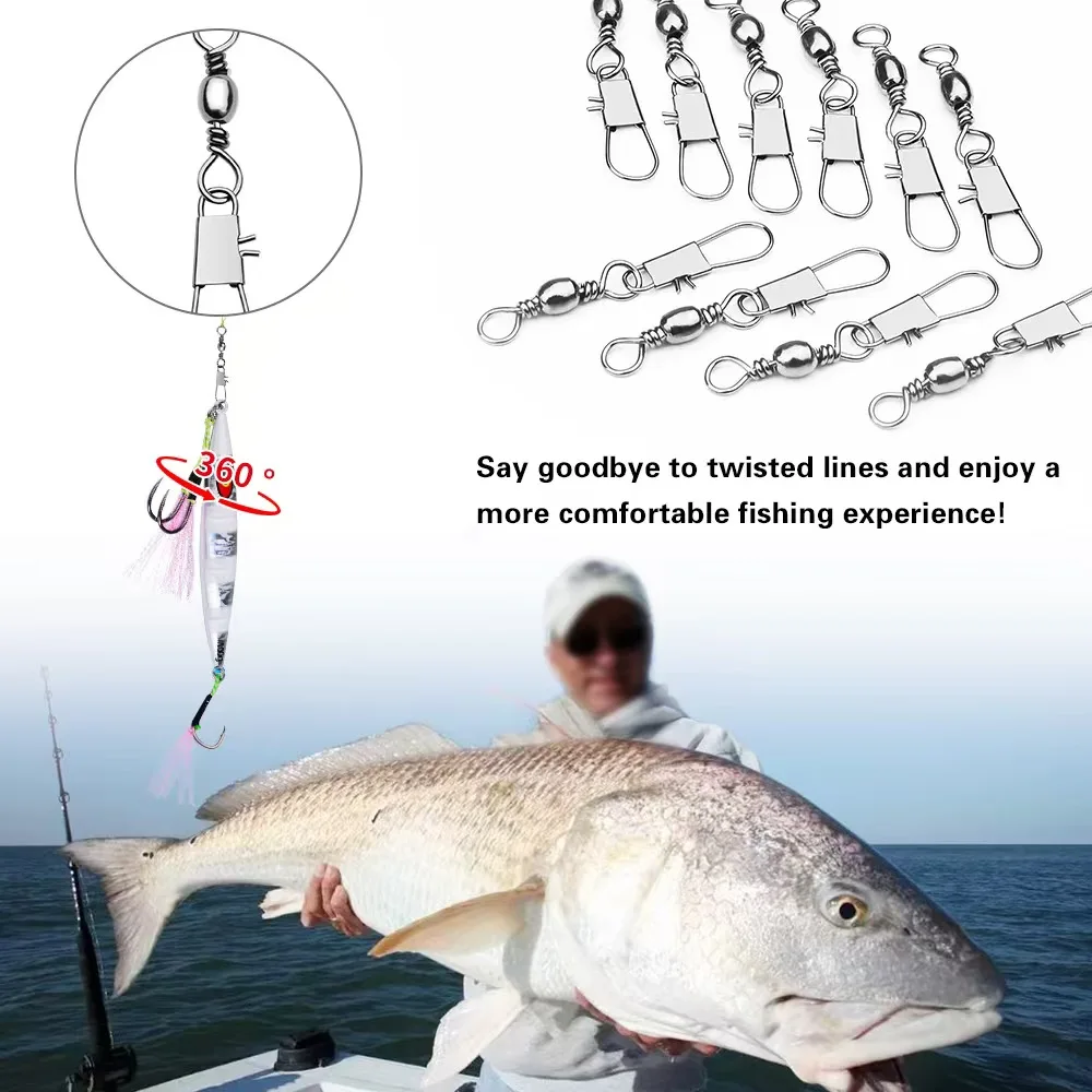 One Touch Lock Fishing Swivel Snap 50Pcs High Strength Stainless Steel Ball Bearing Rolling Swivel Quick Change Saltwater Tackle