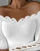 2023 Autumn Winter Spring New Fashion Casual Sexy Blouses Off Shoulder Hollow Out Lace Top Female Clothing TShirts Pullover Tops 2