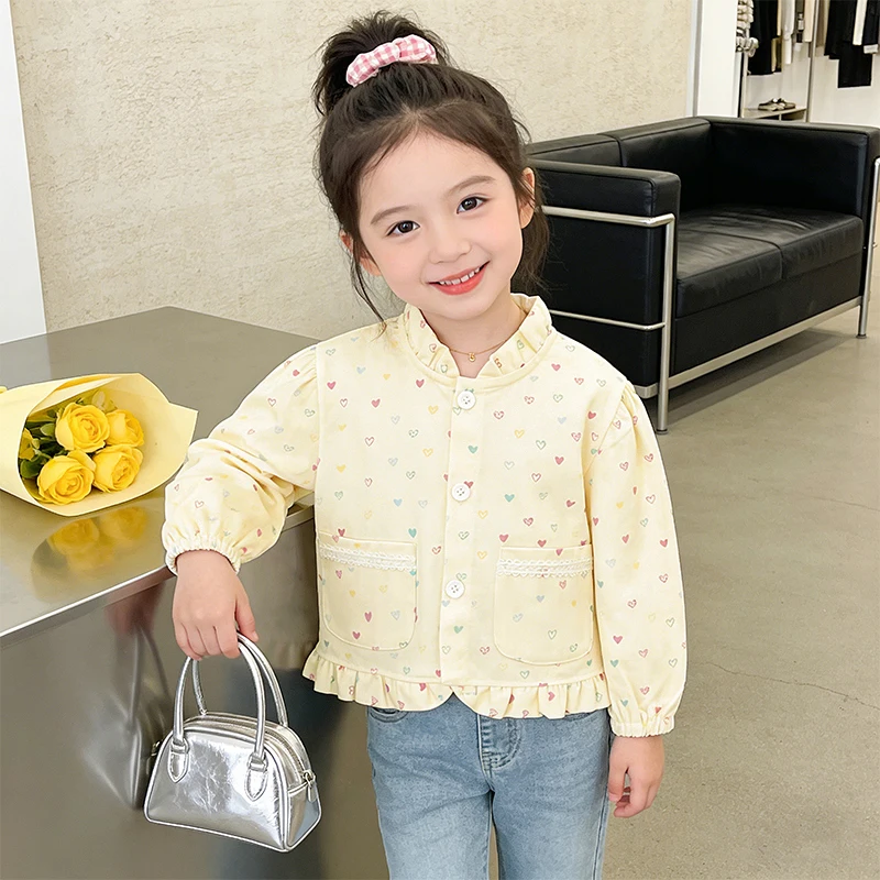 여아 코트 봄 얇은 서양식 아동복 여아 가디건 가을 공주풍 꽃무늬 한국 스타일 스탠드 칼라 상의