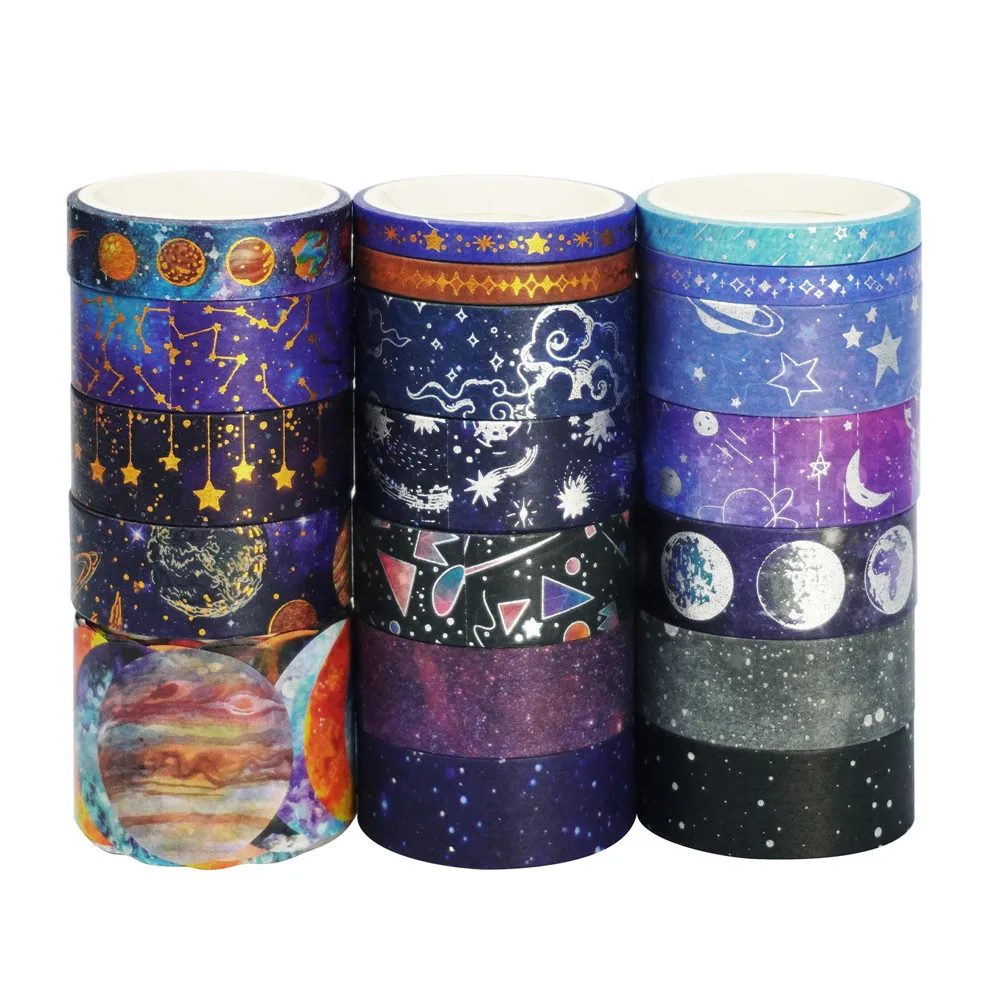 19 pcs/set Fantasy Galaxy Universe Planet Gold Silver Plated Washi Tapes Set Scrapbooking Diy Journal Masking Tape Deco Gift 5
