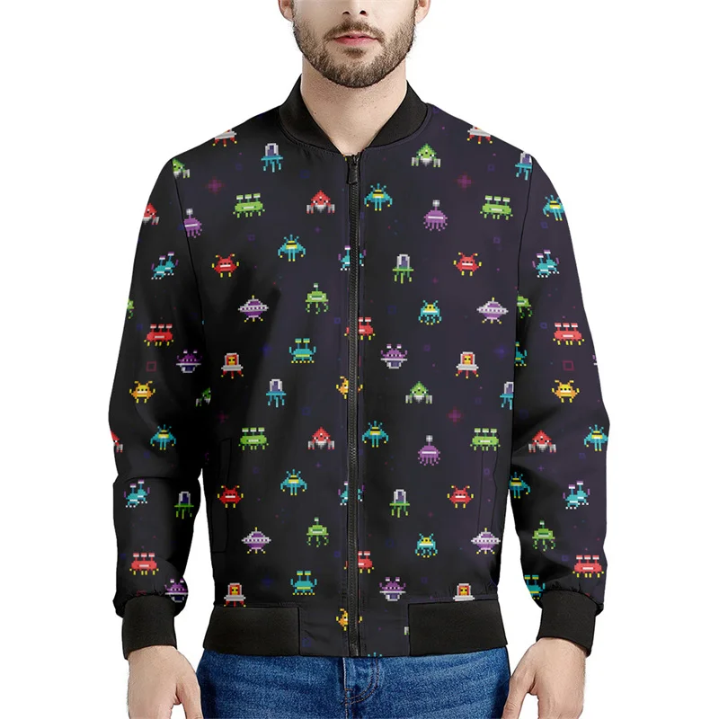 Chaqueta con cremallera con estampado 3D de dibujos animados de OVNI y extraterrestre para hombres y niños, sudadera con mangas largas, chaqueta bomber de calle genial