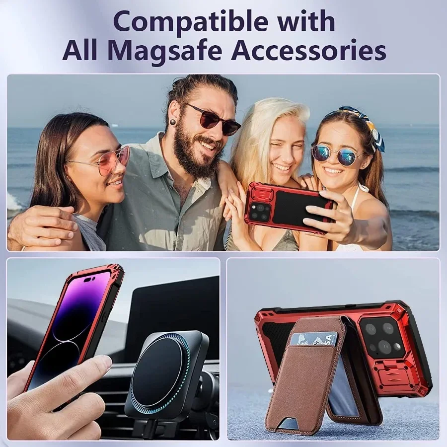 For iPhone 14 Pro Max Heavy Duty Aluminum Metal Case 10FT Military Shockproof Cover Built-in Screen Lens Protector Camera Stand