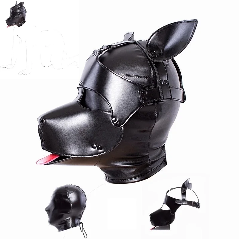 Maschera erotica in pelle per giochi di ruolo con orecchie per cani, fetish, BDSM, bondage, cosplay, feste, flirt, giochi per adulti, sesso._voghion.com