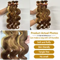 P4‑27 Piano Highlight Body Wave Mèches de Cheveux Humains 100% Brésiliens Remy, Tissage Fait Main, Doux et Épais, Sans Perte de Cheveux, Sans Nœuds, Extensions de Cheveux Brun Miel Blond pour Femmes 12‑26 Pouces 5