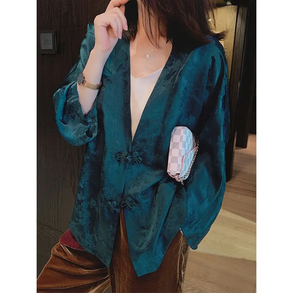 2024 new chinese style elegant v neck traditional tang suits blouse women vintage floral lady jacquard hanfu blouse top a786