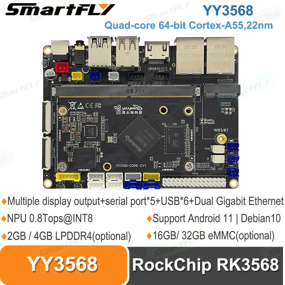 Smartfly Yy3568 Rockchip Rk3568 Placa de Desenvolvimento Duplo Gigabit Ethernet Expansível Sata Ssd Suporta Android 11 Debian10