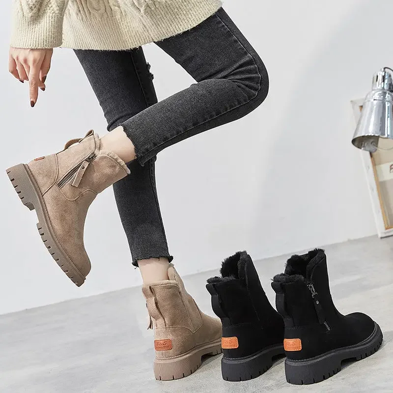 

Thick Plush Snow Boots Women Faux Suede Non-slip Winter Boots Woman Keep Warm Cotton Padded Shoes Platform Ankle Booties