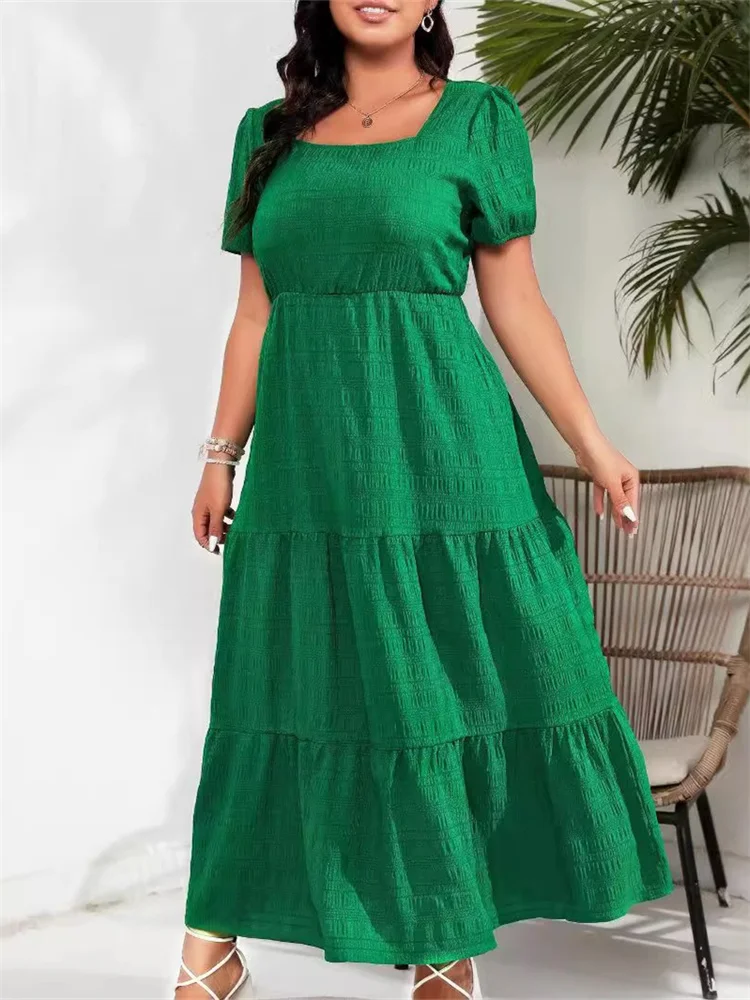 Wmstar Plus Size Summer Dresses 2025 Elegant Puff Short Sleeve Long Maxi Dresses for Women Wholesale Dropshipping New Style