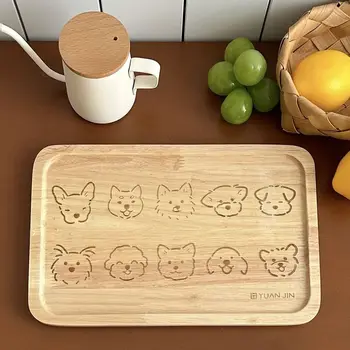 Cute Dog/Cat Pattern Wooden Dinner Plate Insulated Anti-Scalding Dessert Serving Board Rectangular Sturdy Food Baking Pan Snacks 1