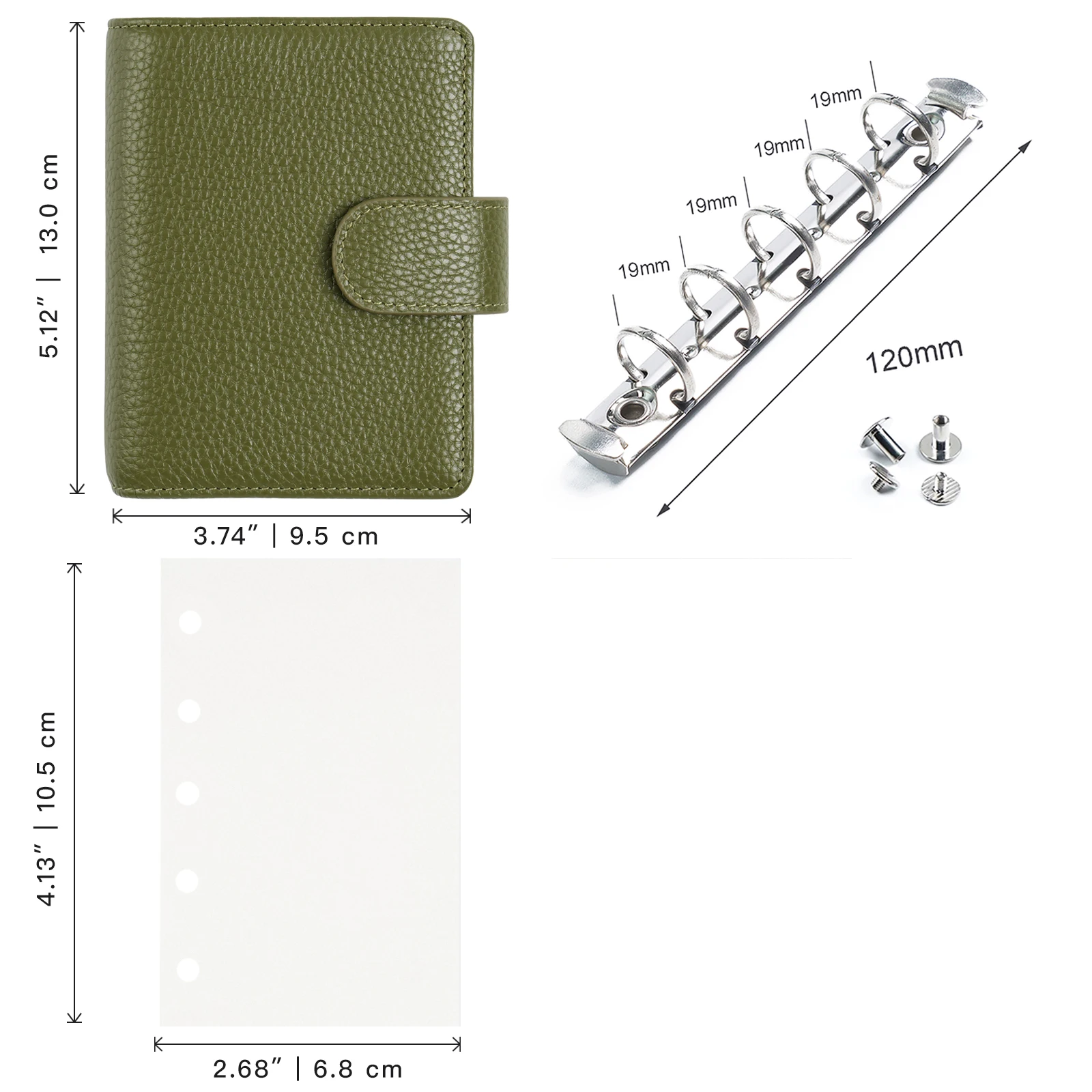 모터머 레귤러 A8 / M5 사이즈 링 플래너 페블드 그레인 소가죽 5홀 미니 노트북 15MM 링 구성 오거나이저 여행 다이어리
