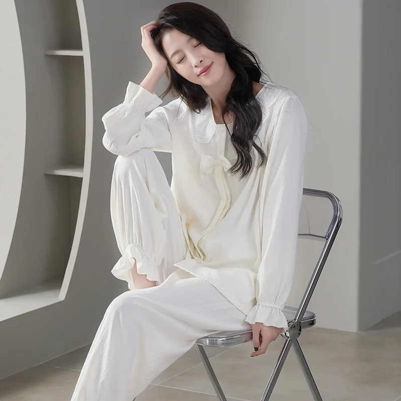 Princess Style Bow Costume Spring New Cloud Cotton Pajamas Long Sleeve Pants Two-piece Set Sweet Home Furnishings Wear for Women