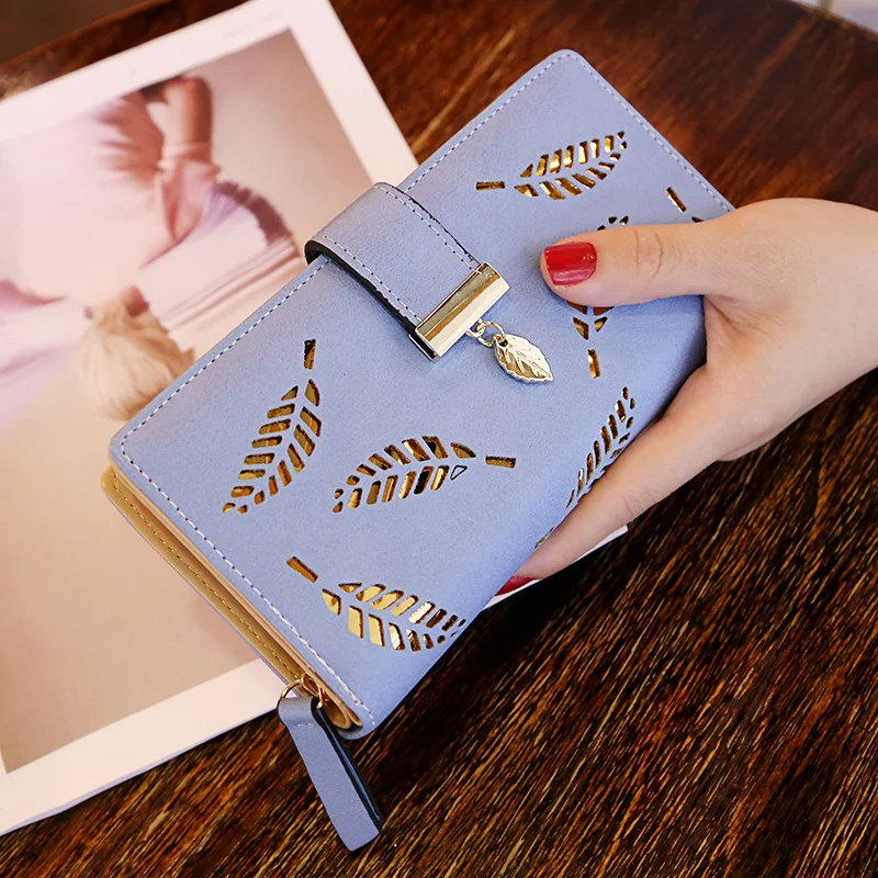 

2023 Women Wallet PU Leather Purse Female Long Wallet Hollow Leaves Pouch Handbag For Women Coin Purse Card Holders Clutch