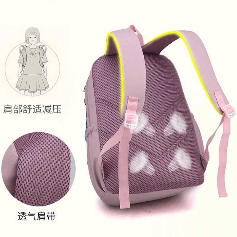 Zaino Scuola Primaria Leggero Per Ragazza – 6 Scomparti, Nylon Antigraffio, Rosa, Morbido E Comodo Per Bambine