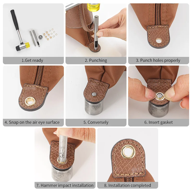 1 Set Hole Punch Tool Metal Eyelets Installation for Longchamp Bags Hole Tarpaulin Fabric Canvas Garment Paper Leather Houseware