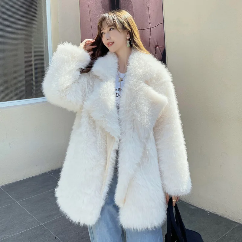 Patchwork Fox Fur Jacket for Women Warm Winter Fake Fur Coat Pink Plush Jacket Casual Loose Faux Fur Coat Female Outerwear
