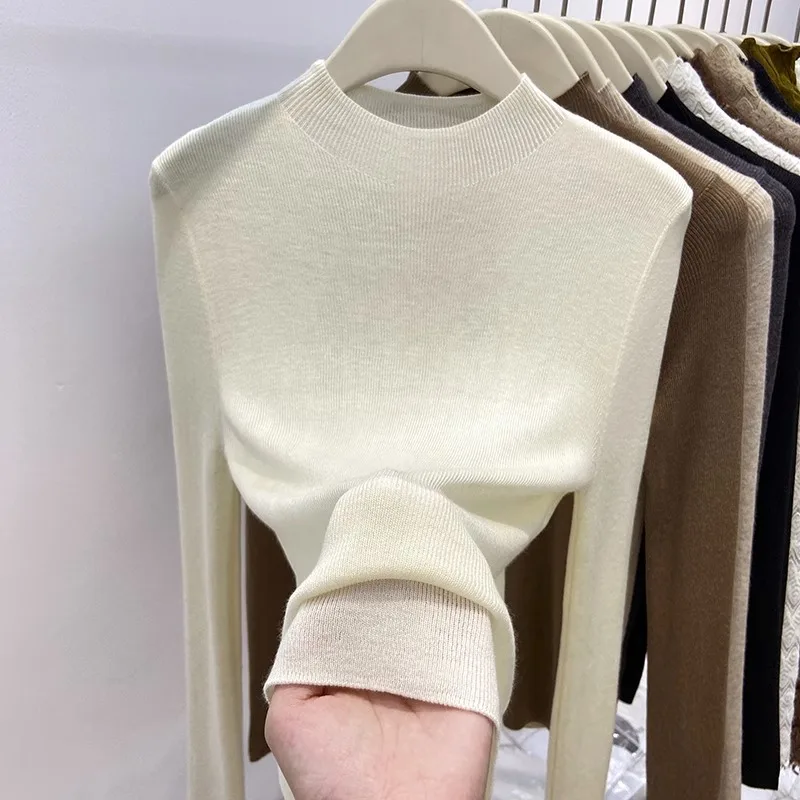 New Fall Semi-Turtleneck Women's Knitted Sweater Autumn and Winter New Solid Color Slim Bottom Shirt
