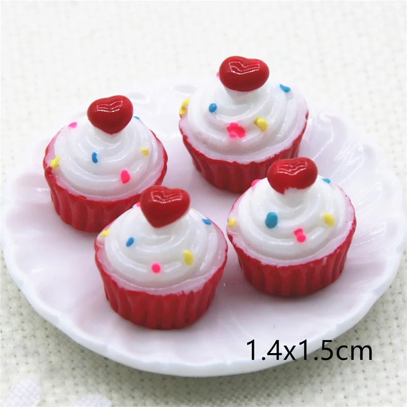 Resin Crafts 10pcs 3D Pink Heart Cake Dessert Cabochon Miniature Food Art Supply Decoration Charm DIY 14x15mm