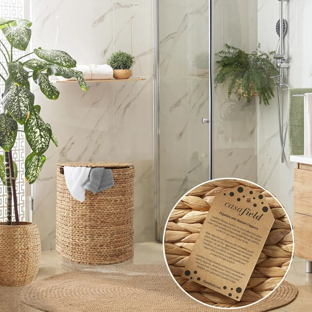 Natural Woven Half Moon Laundry Hamper with Lid