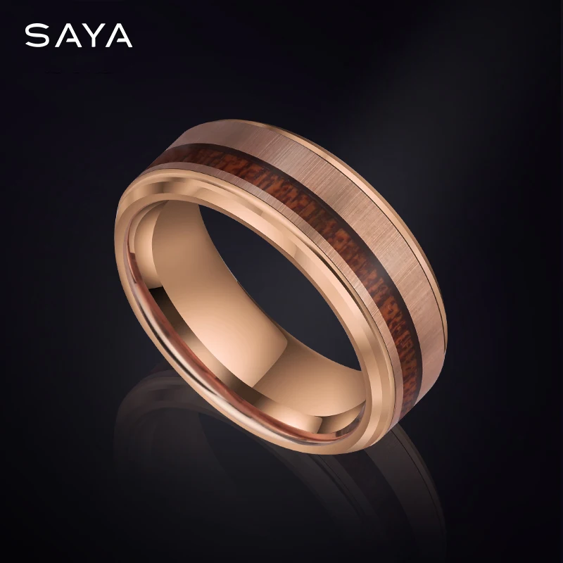 Tungsten Carbide Rings for Men Inlay Hawaiian Wood Fashion Engagement Wedding Bands Anniversary Jewelry Gift,Free Shipping wood rings display tray for jewelry store exhibitors bangle jewelry showcase props diameter 15cm rings plate