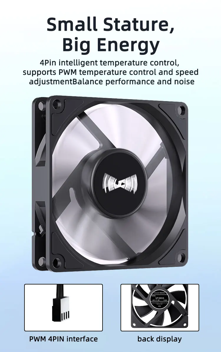 UT-8015 Ultra-thin Fan, 12V 4Pin PWM 1200-3000RPM ATX Case Cooling Fan, CPU Radi