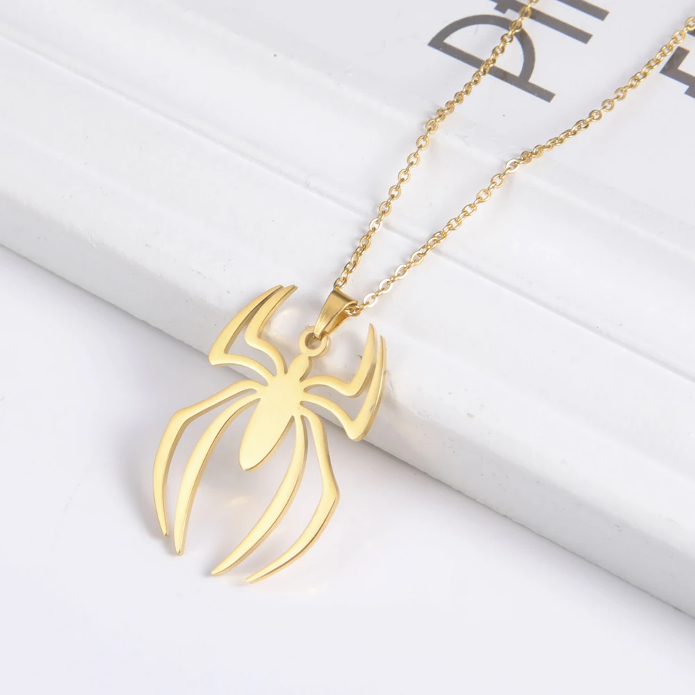 Skyrim Punk Spider Pendant Necklace for Women Men Stainless Steel Double Layer Collar Necklace Hip Hop Tiers Jewelry Gift_voghion.com