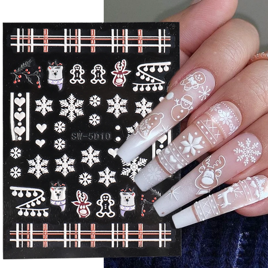 5d Winter Xmas Embossed Nail Art Sticker Christmas Sweater Snowflake  Cartoon Santa Elk Design Engraved Nail Decoration Besw5d - Stickers &  Decals - AliExpress