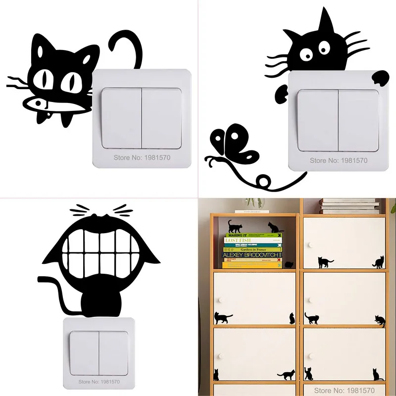 Cat Sticker For Kids Room Wall Switch Panel Laptop Car Phone Bathroom Toilet