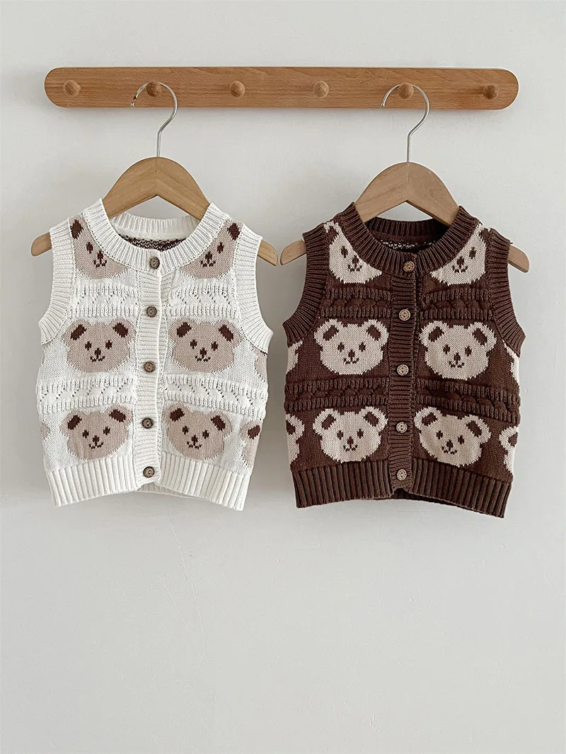 Autumn Baby Knitted Vest Cute Bear Toddler Girls Open Top