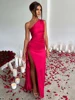 Sexy One Shoulder Satin Long Dress for Women Sleeveless Backless High Split