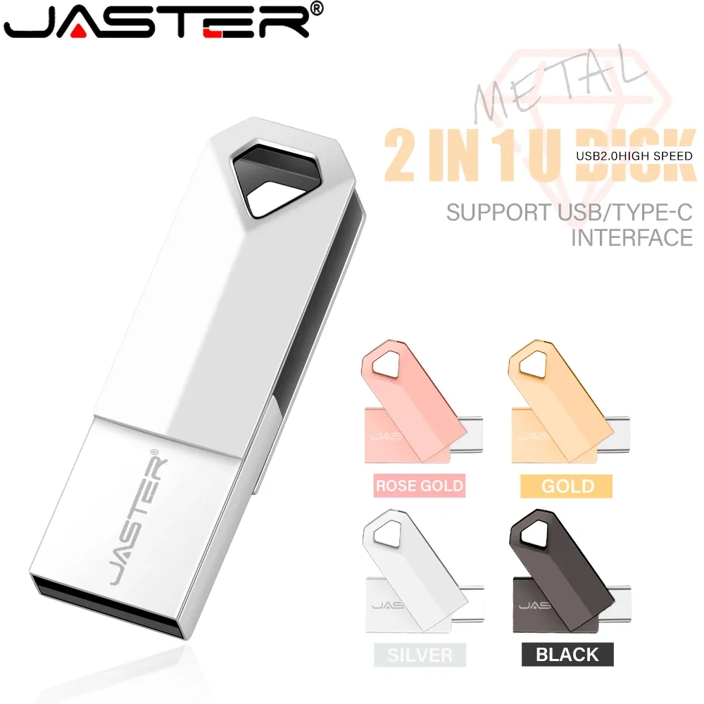 

JASTER TYPE-C 2 in 1 Rotatable USB Flash Drive 128GB Super Mini Metal Pendrive 64GB Free Key Chain Usb Memory 32GB Creative Gift